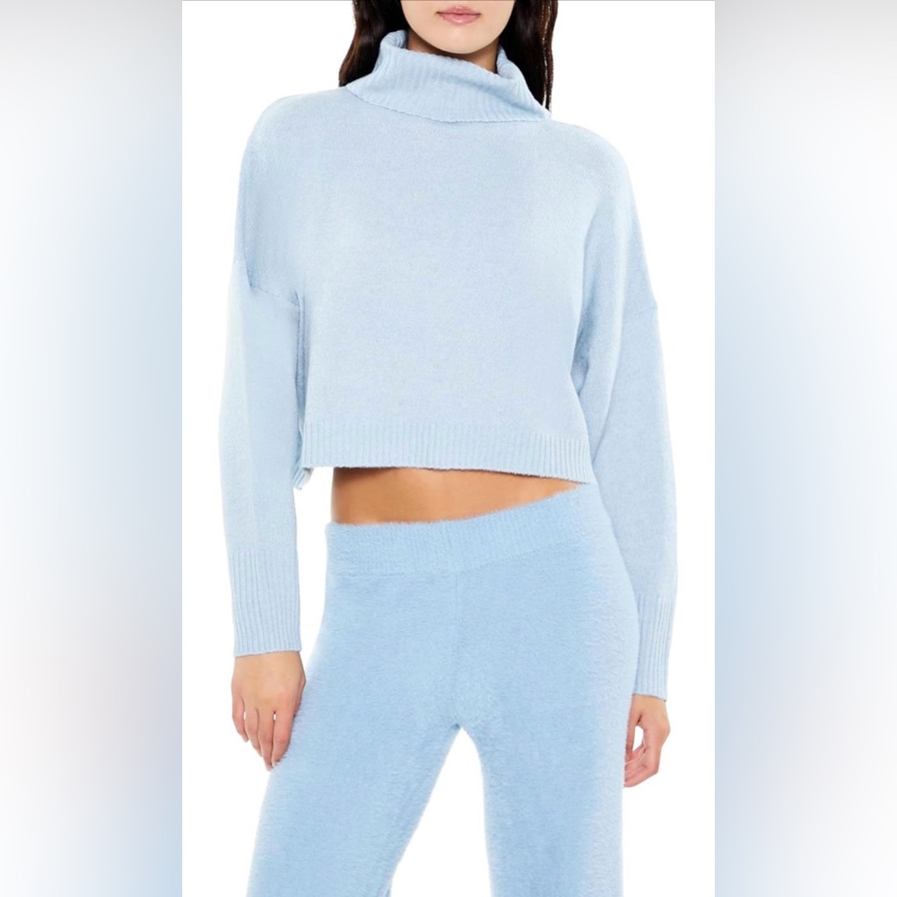 Forever 21 Soft Pale Blue Turtle Neck Drop-Sleeve Sweater-NWOT
